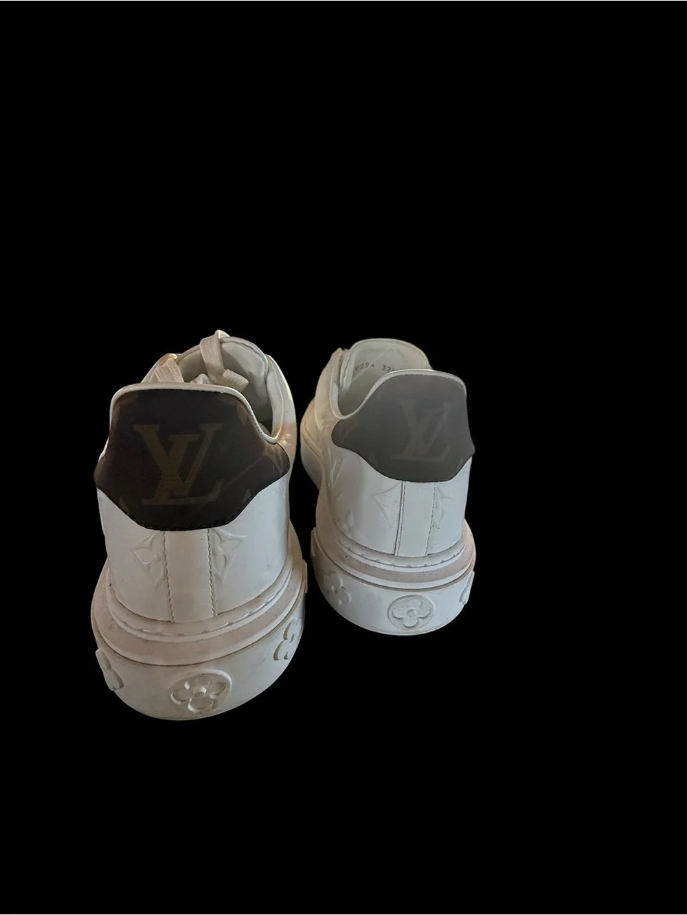 Louis Vuitton White Leather Embossed Monogram Sneakers with Brown Heel